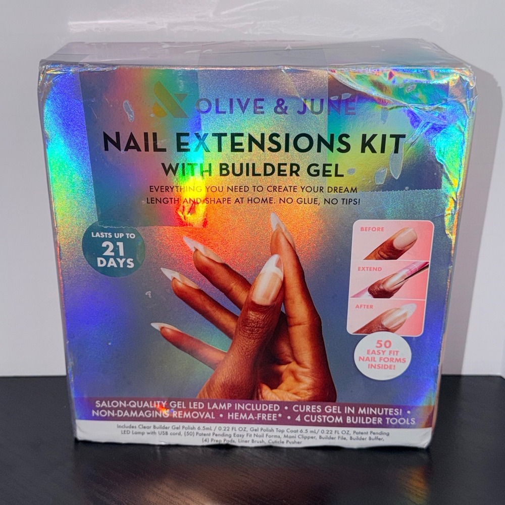 Olive & June Nail Extensions Kit with Builder Gel LED Lamp 50 Easy Fit Forms NEW